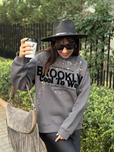 Baskılı Sweatshirt  Gri