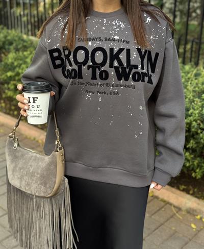 Baskılı Sweatshirt  Gri
