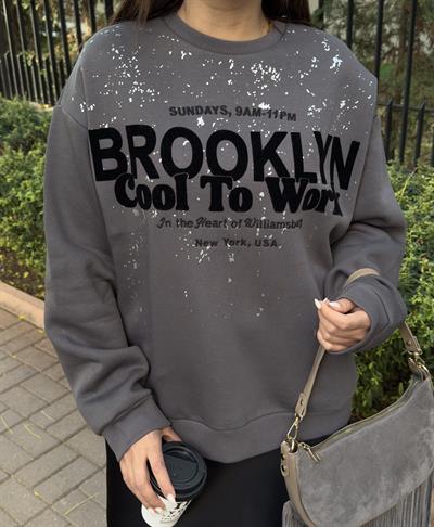 Baskılı Sweatshirt  Gri