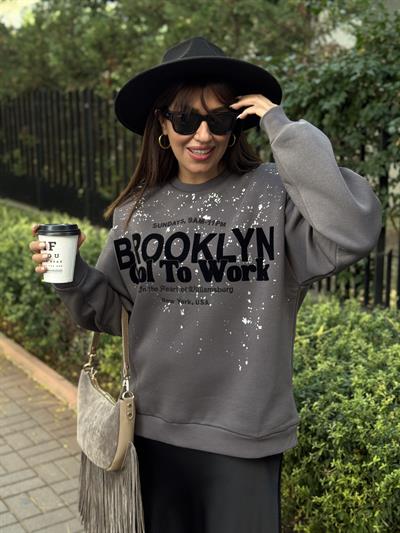 Baskılı Sweatshirt  Gri