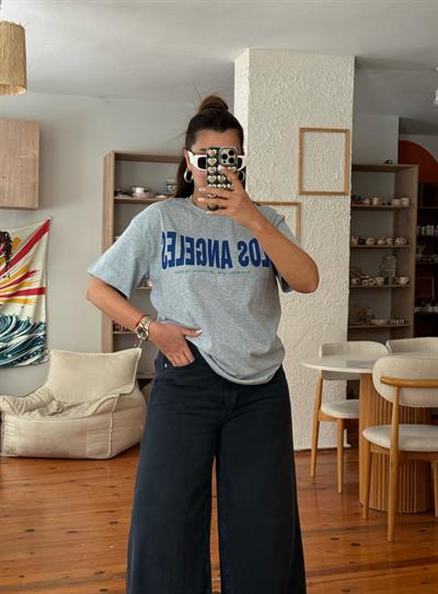 Baskılı T-shirt Gri