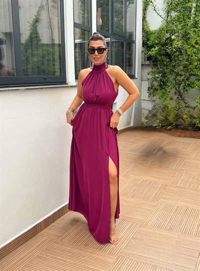 Davet Elbisesi Halter Yaka Mürdüm