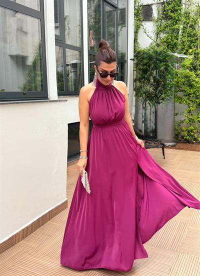 Davet Elbisesi Halter Yaka Mürdüm