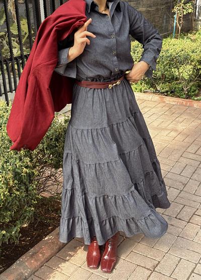 Denim Elbise Lacivert