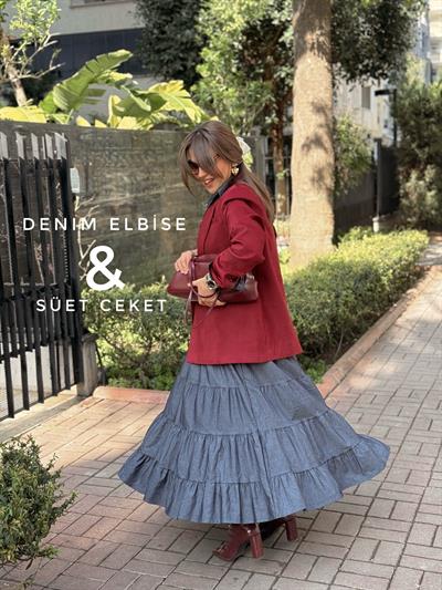 Denim Elbise Lacivert