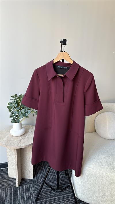 Dilvin Polo  Yaka Elbise Bordo