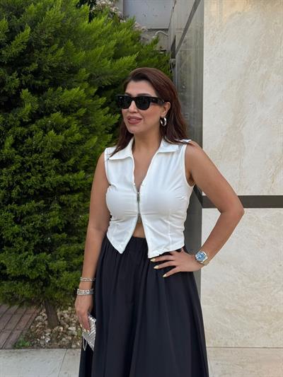 Fermuarlı Bluz Beyaz