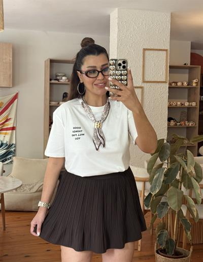 Fular Detaylı T-shirt Krem