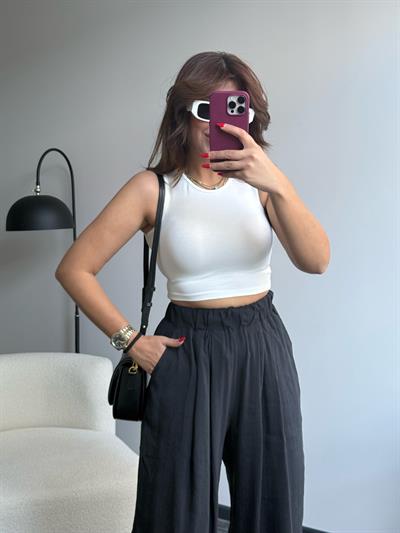 Halter Atlet Crop Beyaz