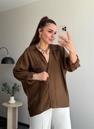 Kahverengi Oversize Gömlek Kahverengi