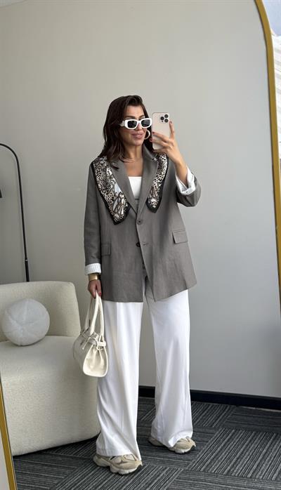 Keten Blazer Ceket(Premıum) Mint Yeşili