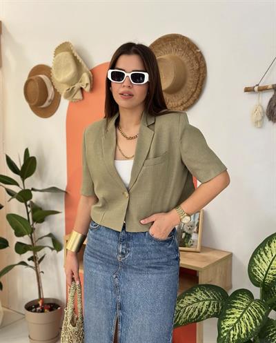 Kısa kollu blazer ceket haki