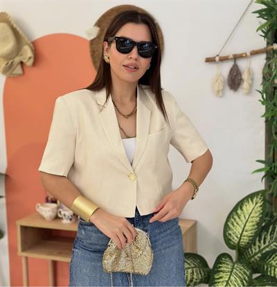 Kısa kollu blazer ceket krem