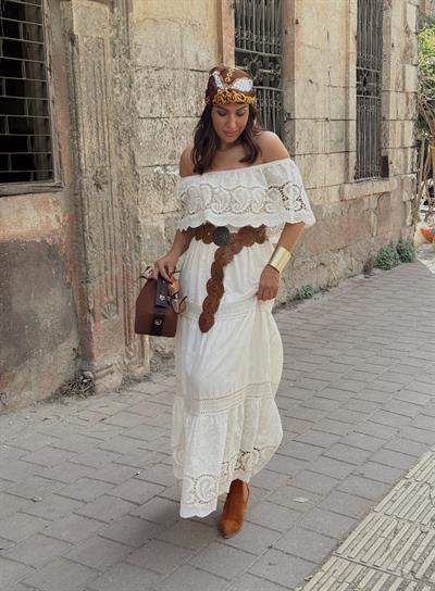 Madonna Yaka Fisto Elbise Krem