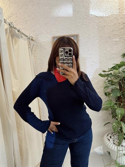 Merserize Triko Bluz Lacivert