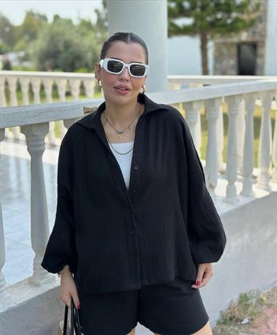 Müslin Şortlu Takım Siyah