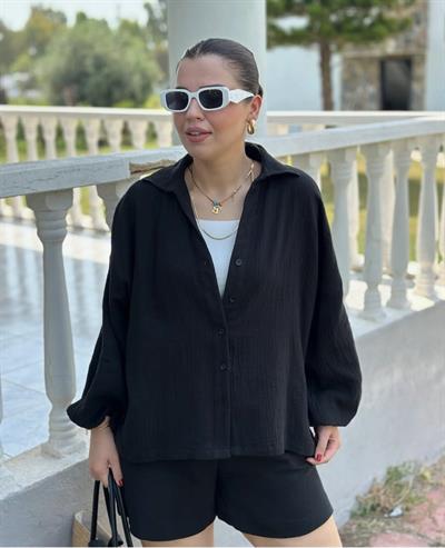 Müslin Şortlu Takım Siyah
