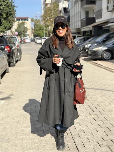 Oversize Trençkot Siyah
