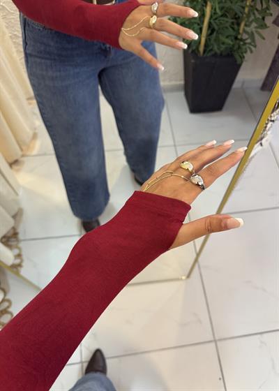 Oysho Parmak Geçirmeli Body V Yaka Bordo