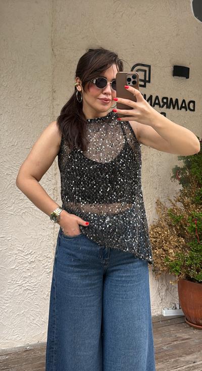 Pullu İşlemeli ZR bluz siyah