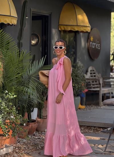 Tek Omuz Elbise Pembe