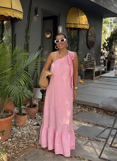 Tek Omuz Elbise Pembe