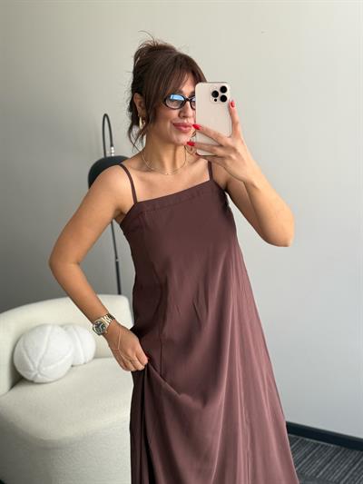 Tensel Askılı Elbise Kahverengi