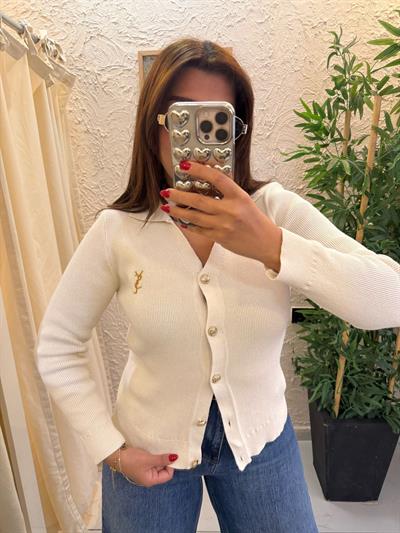 Triko Gold Düğmeli Hırka Krem