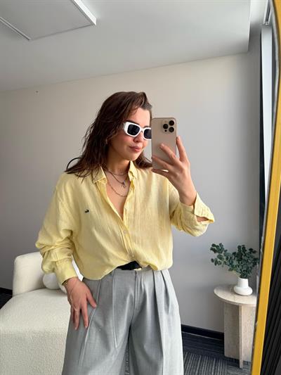 Unisex Keten Gömlek  Sarı