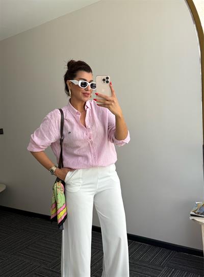 Unisex Keten Gömlek Pembe