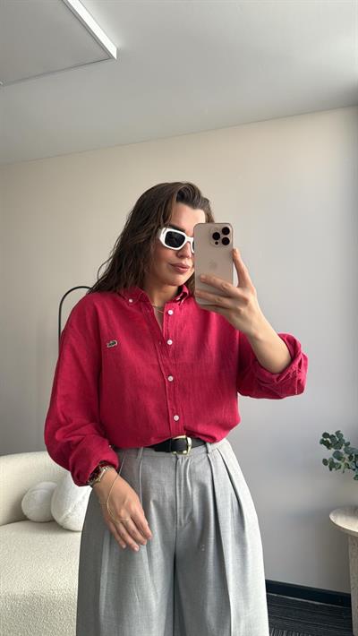 Unisex Keten Gömlek  Vişne