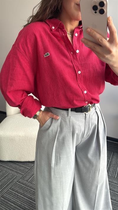 Unisex Keten Gömlek  Vişne