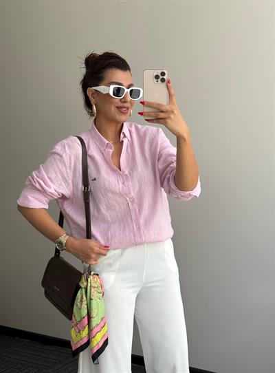 Unisex Keten Gömlek Pembe