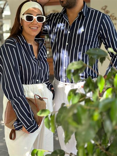 Unisex Poplin Gömlek  Beyaz Çizgili