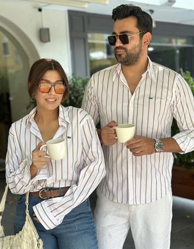 Unisex Poplin Gömlek Kahverengi Çizgili