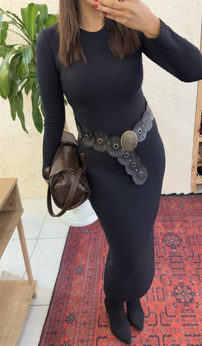Uzun Dar Elbise Siyah