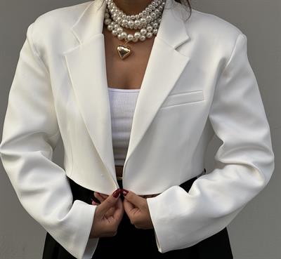 Vatkalı Kısa Blazer Ceket Beyaz