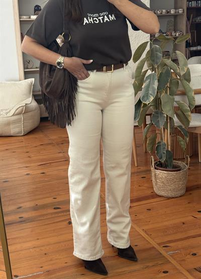 Wıde Leg Kemerli Jean Krem