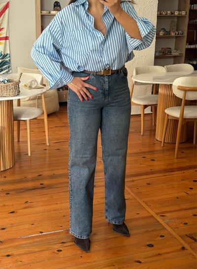 Wıde Leg Kemerli Jean Tint Denim