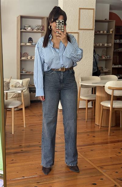 Wıde Leg Kemerli Jean Tint Denim