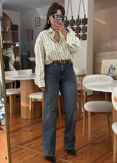 Wıde Leg Kemerli Jean Tint Denim