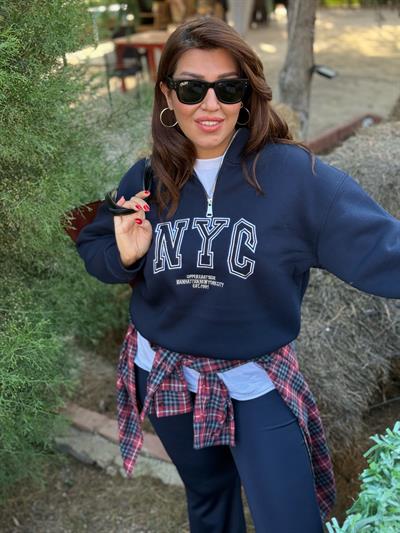 Yakası Fermuarlı Sweatshirt Lacivert