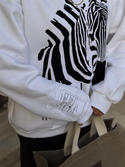 Zebra Desen Sweatshirt  Beyaz