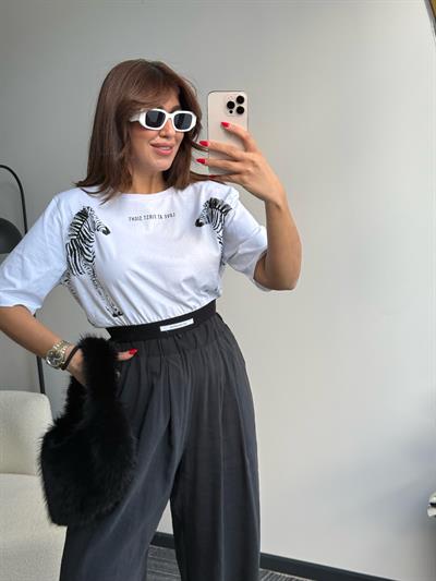 Zebra Desen Vatkalı T-Shırt Beyaz