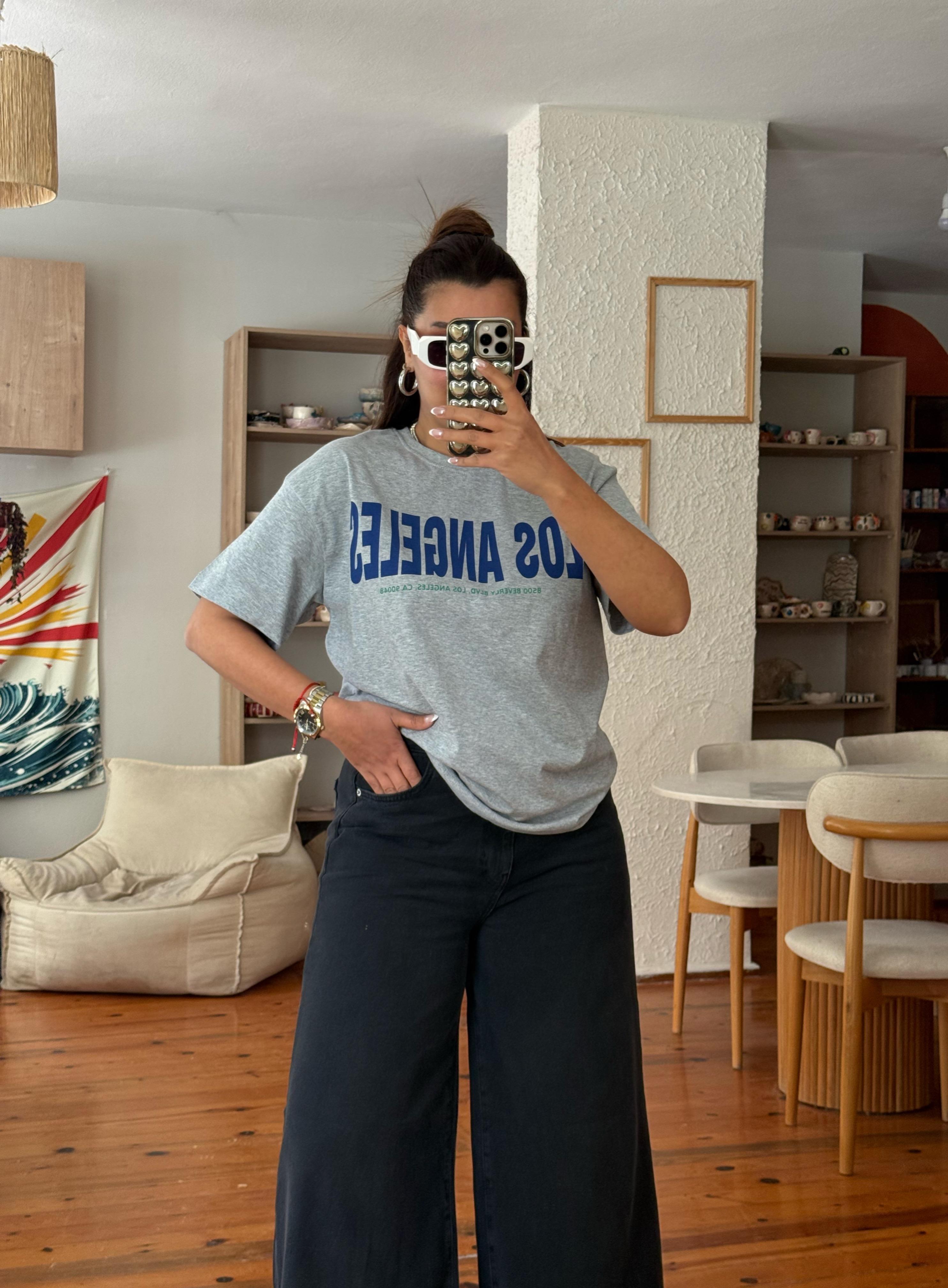 Baskılı T-shirt Gri