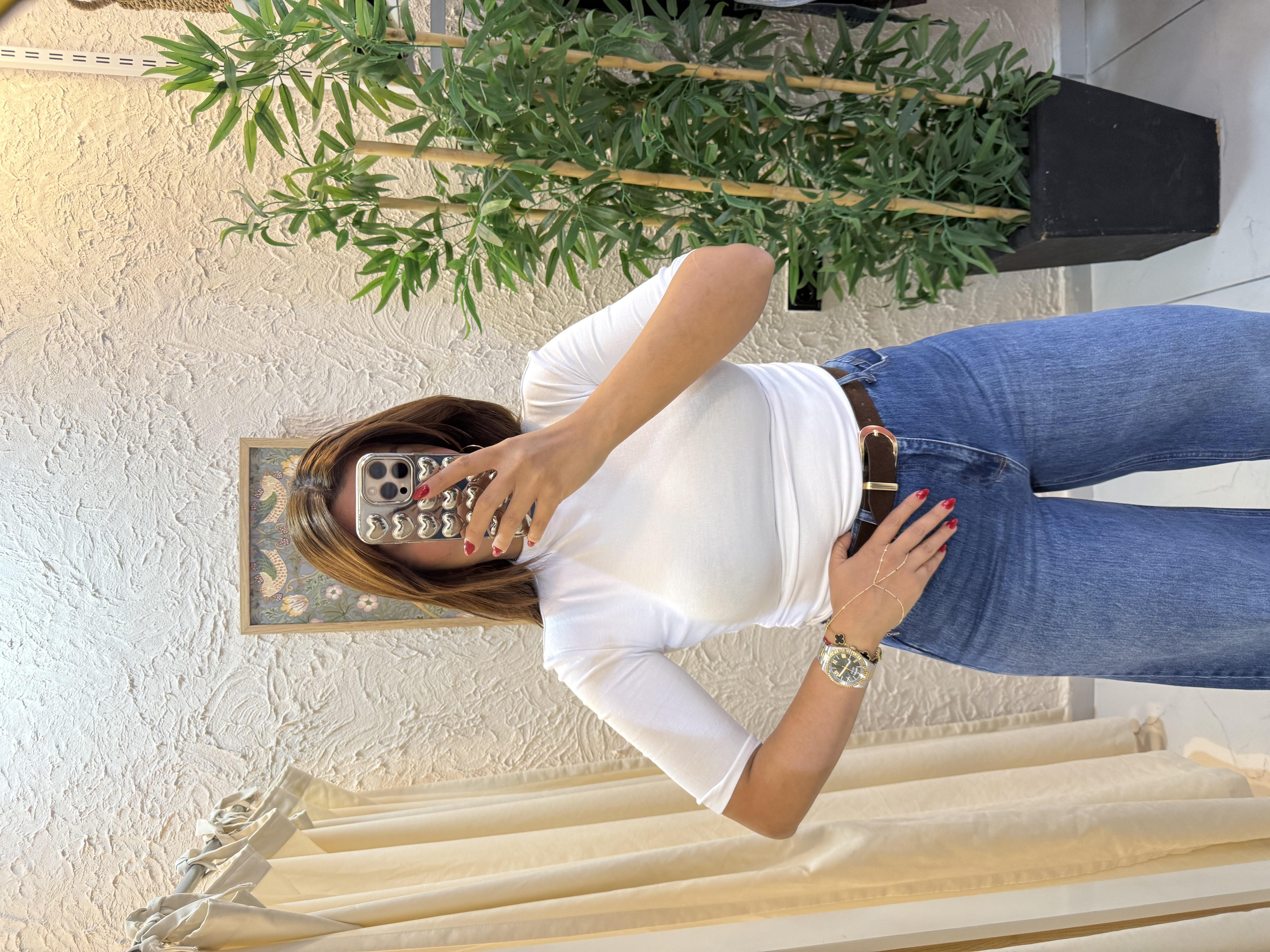 Dik Yaka Bluz Beyaz