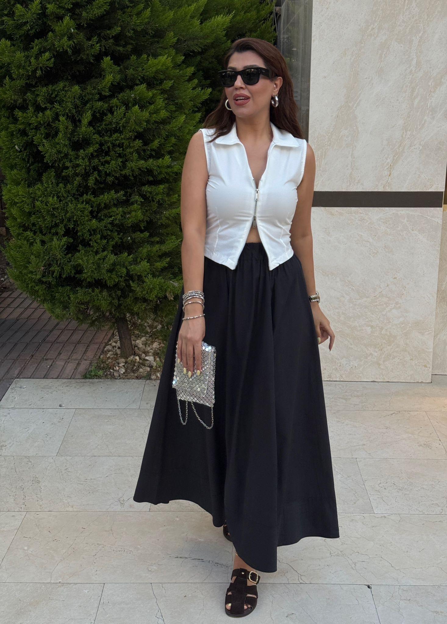 Fermuarlı Bluz Beyaz