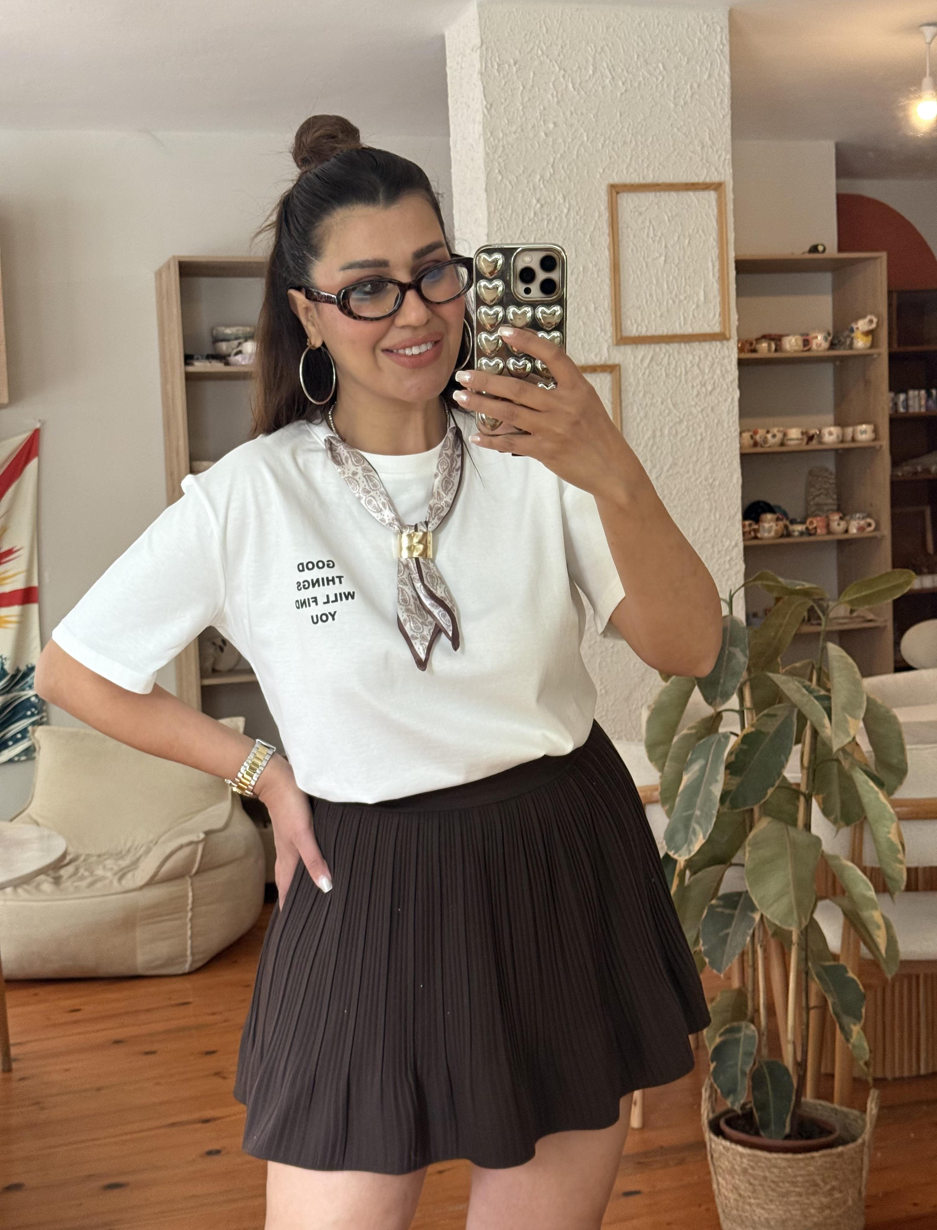 Fular Detaylı T-shirt Krem