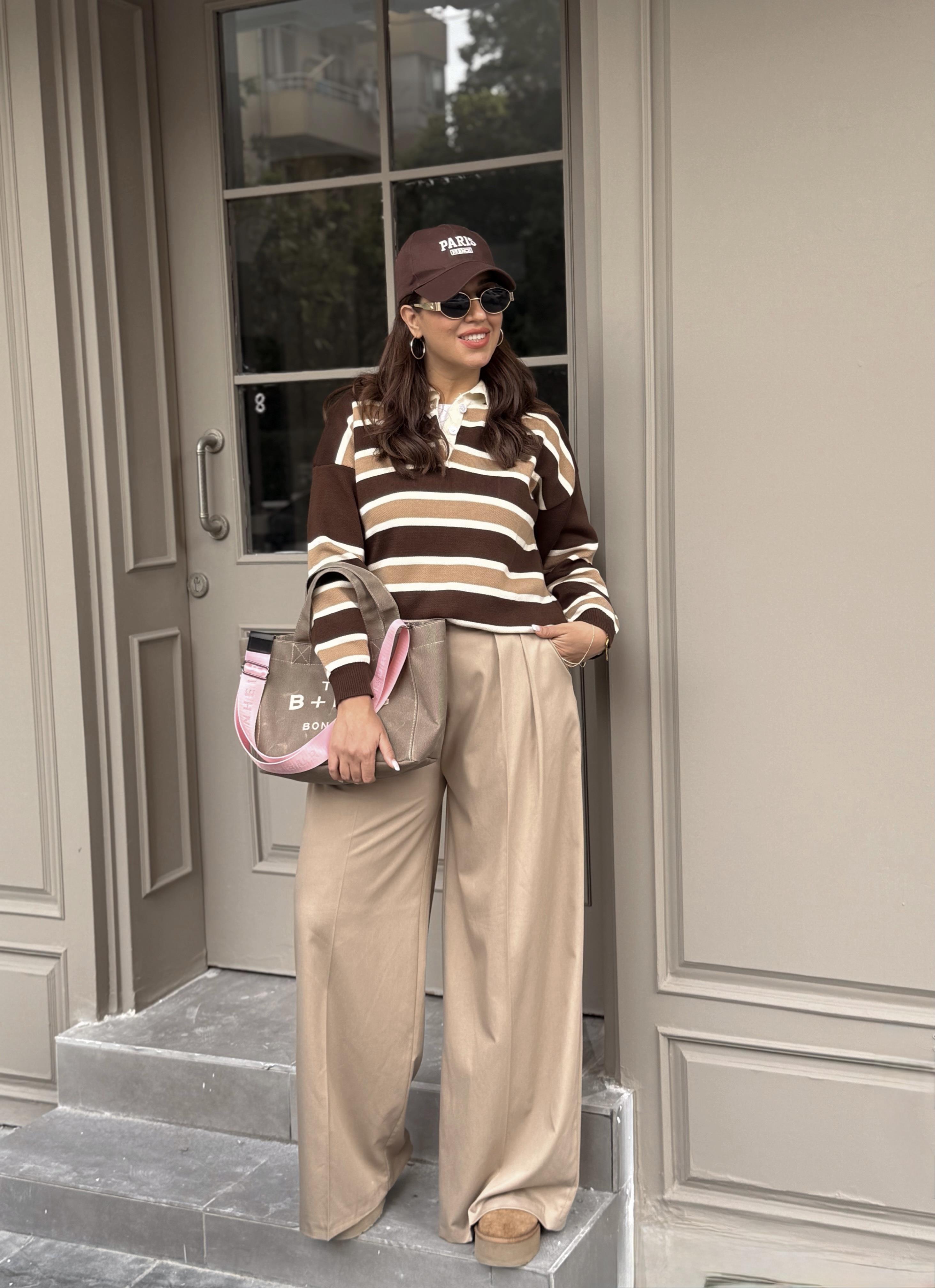 Kemerli Pileli Pantolon Camel