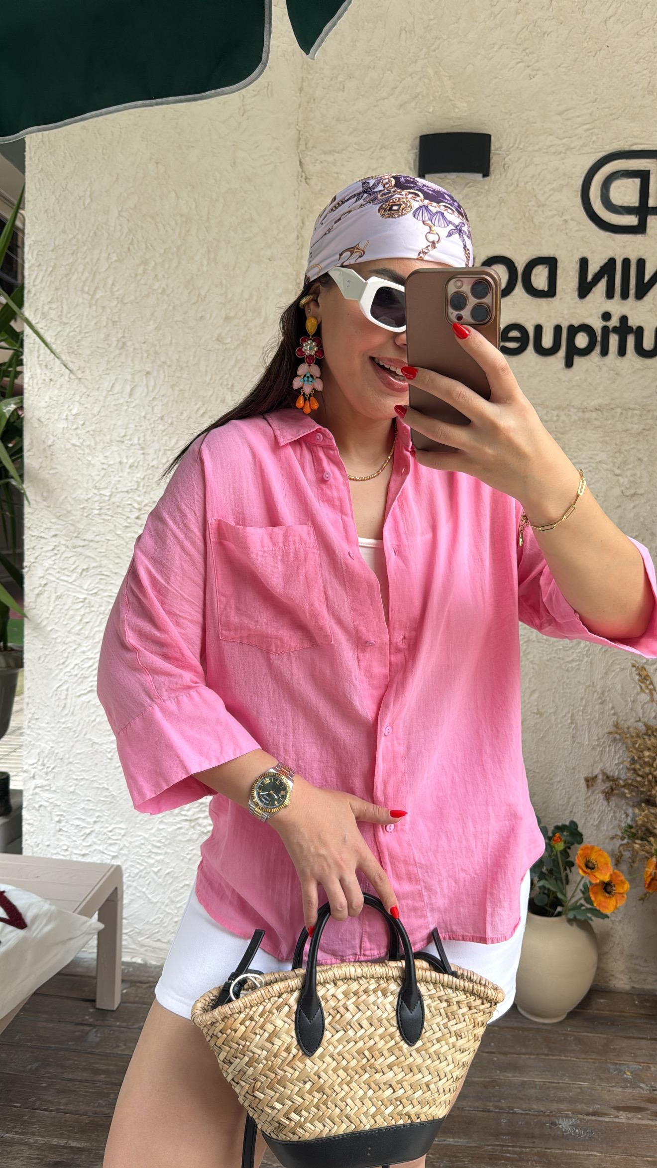 Keten Gömlek Pembe